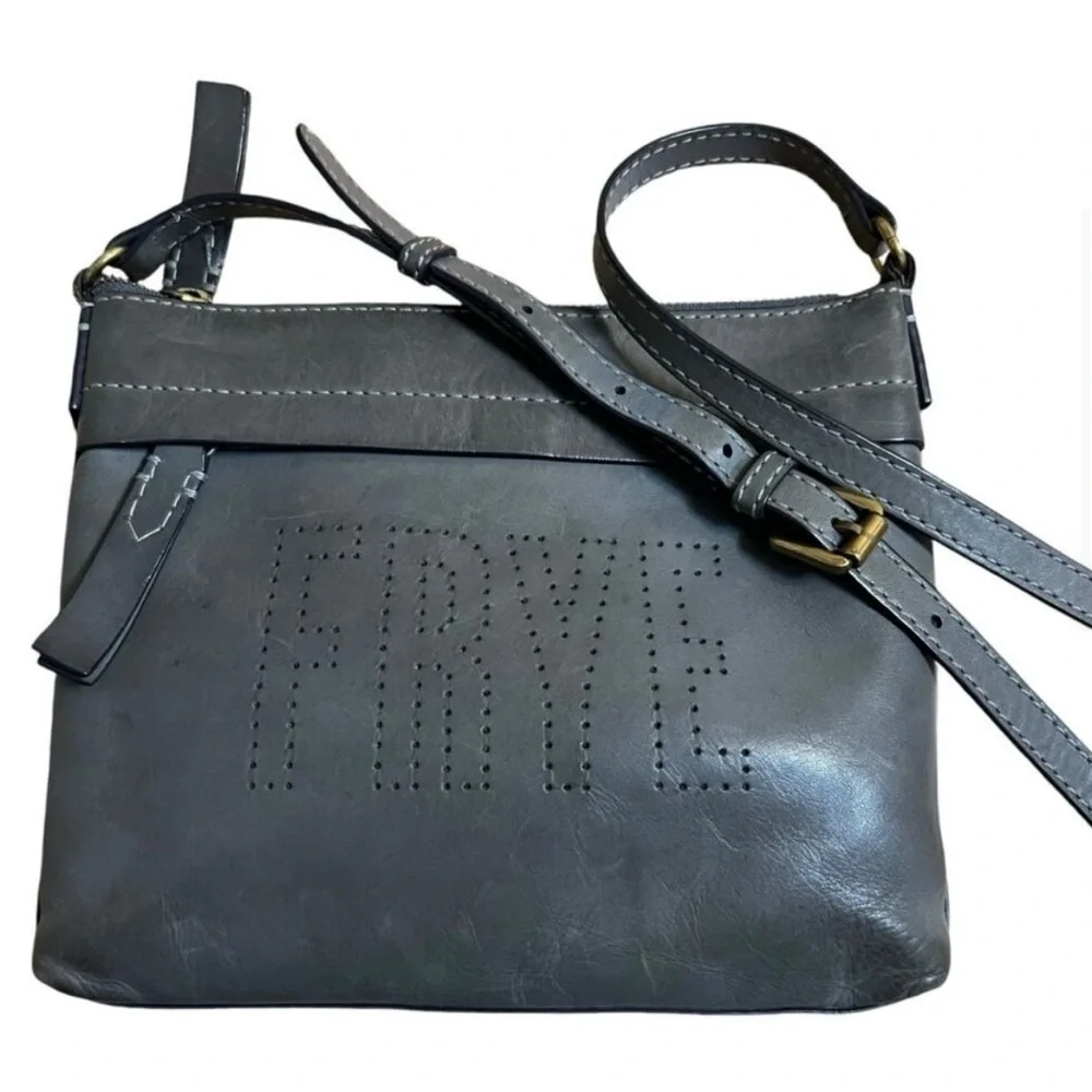 Frye Gray Carson Boho Crossbody Purse With Adjustable Strap & Perforated Logo - Picture 1 of 7